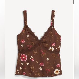 Old navy brown lace floral satin Cami tank